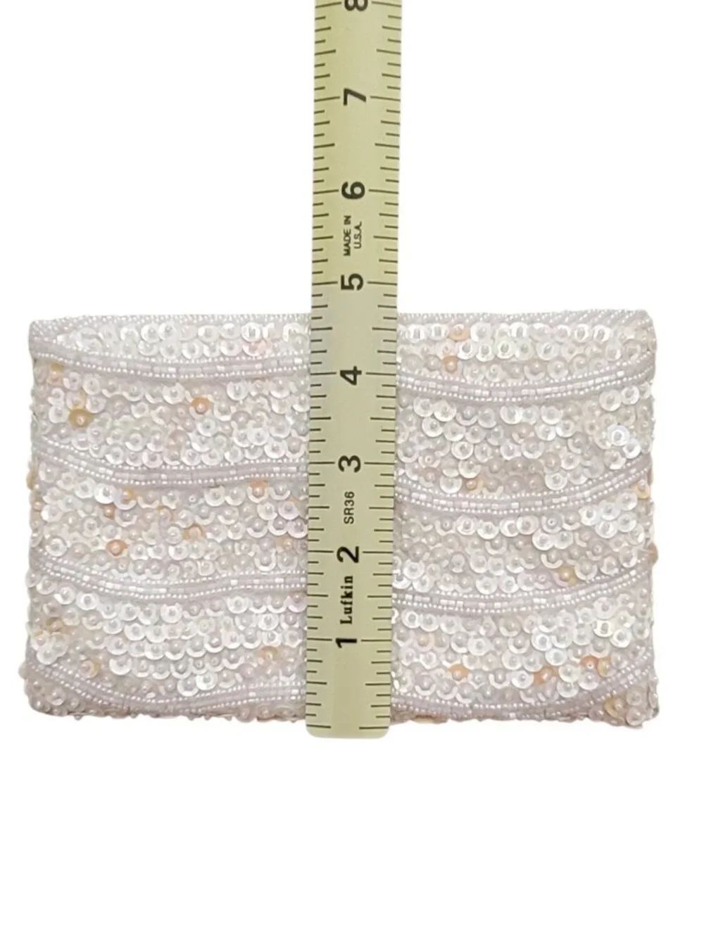 Vintage White Iridescent Sequin & Beaded Evening Bag – Unbranded